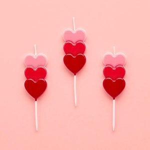 pink red Valentine stacked heart candles 3 pack