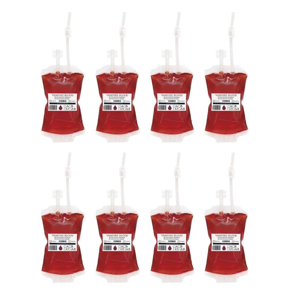 Blood Bag Drink Pouch Kits 8pk – Halloween Vampire & Zombie Party Props