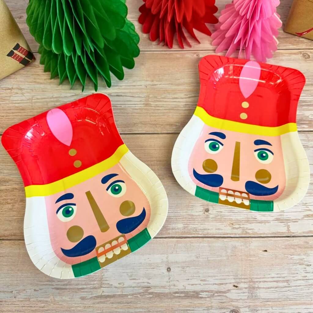 Vibrant Christmas Nutcracker Foil Paper Plates 8pk – Holiday Dessert Plates