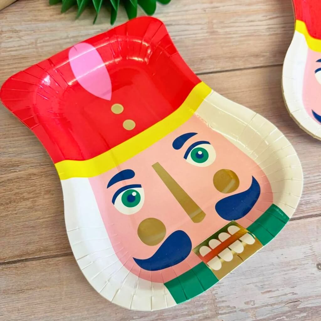 Vibrant Christmas Nutcracker Foil Paper Plates 8pk – Holiday Dessert Plates