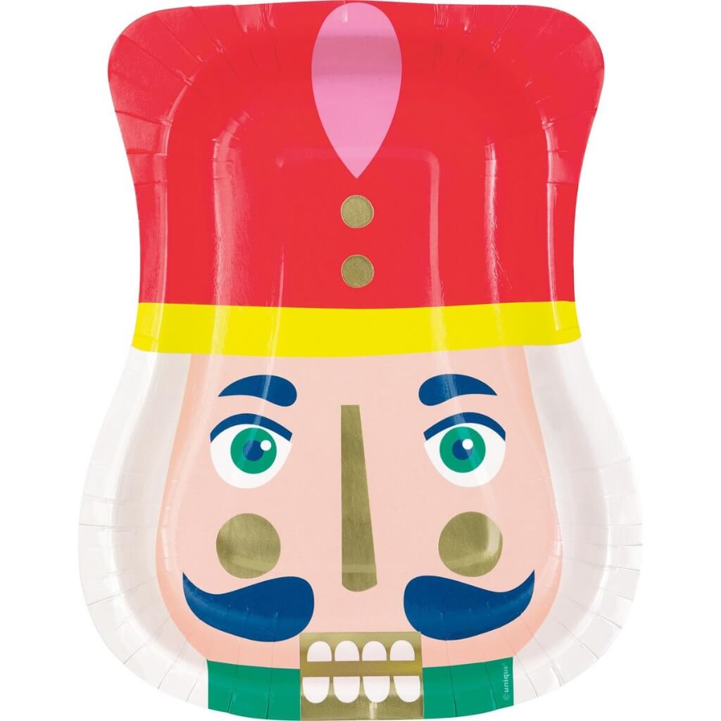 Vibrant Christmas Nutcracker Foil Paper Plates 8pk – Holiday Dessert Plates