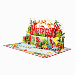 Vibrant Merry Christmas Santa Claus Flying with His Reindeers 3D Pop-Up Greeting Card