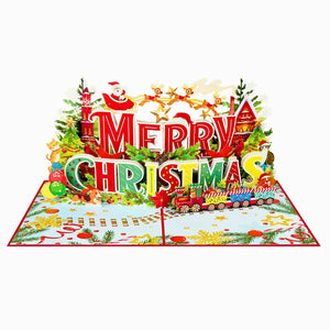 Vibrant Merry Christmas Santa Claus Flying with His Reindeers 3D Pop-Up Greeting Card