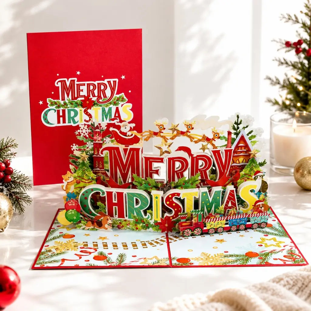 Santa Claus Flying with His Reindeers 3D Card