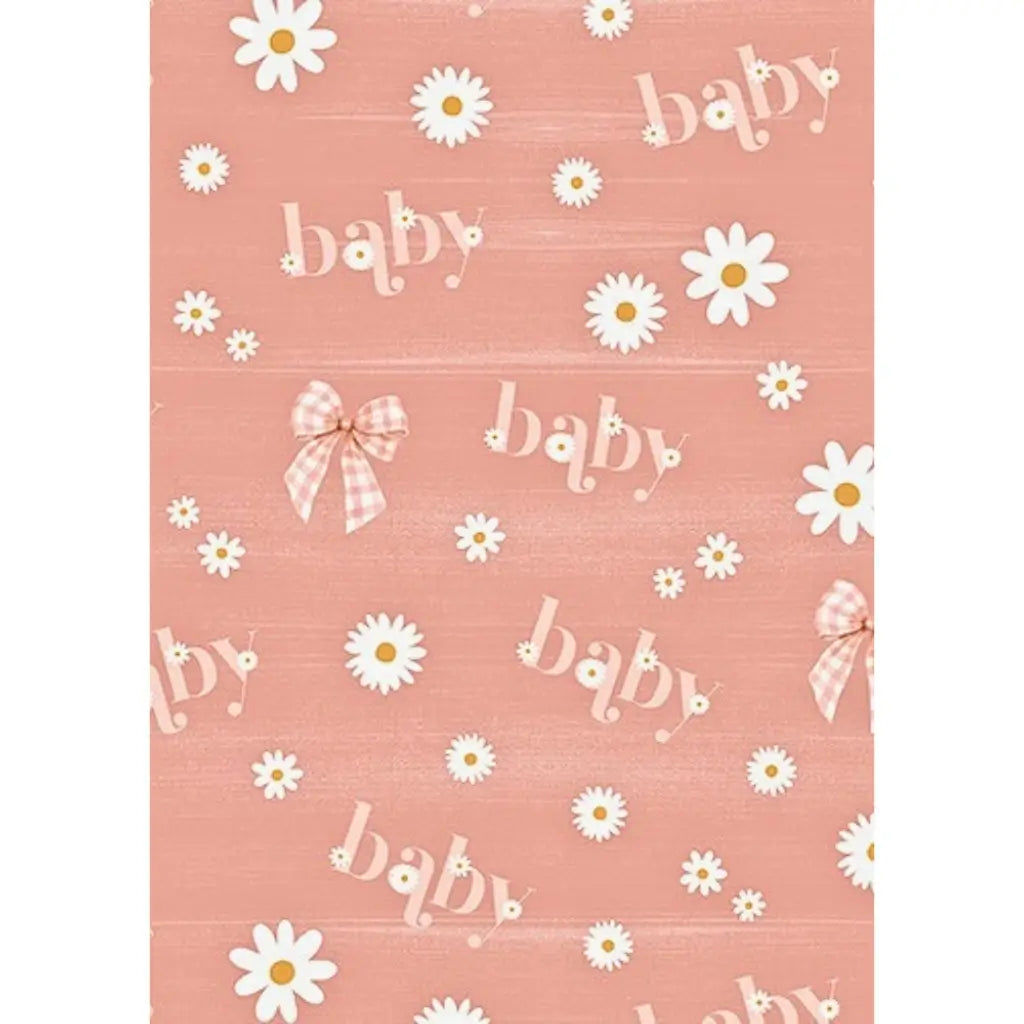 Vintage baby girl wrapping paper with daisies and bows