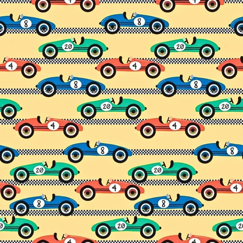Vintage race car wrapping paper yellow background