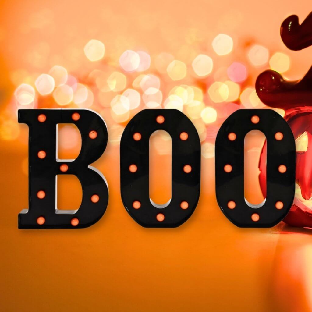 Black BOO LED Lighted Marquee Letters – Halloween Party Decor