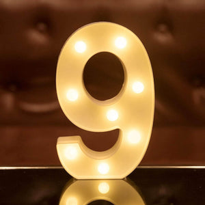 LED Light Up Alphabet Letter & Number Sign - Warm White, Battery Operated number 9