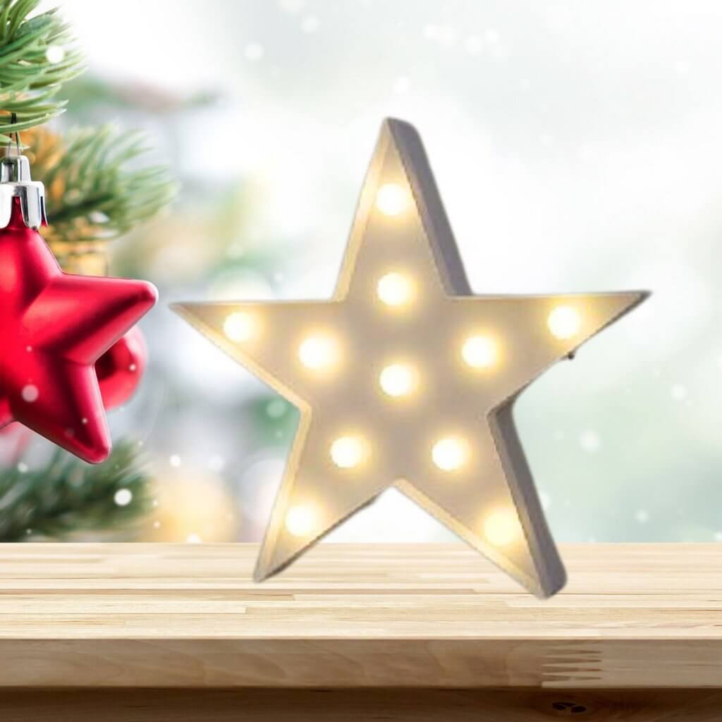 LED Light Up Star Shaped Sign - Warm White, Battery Operated