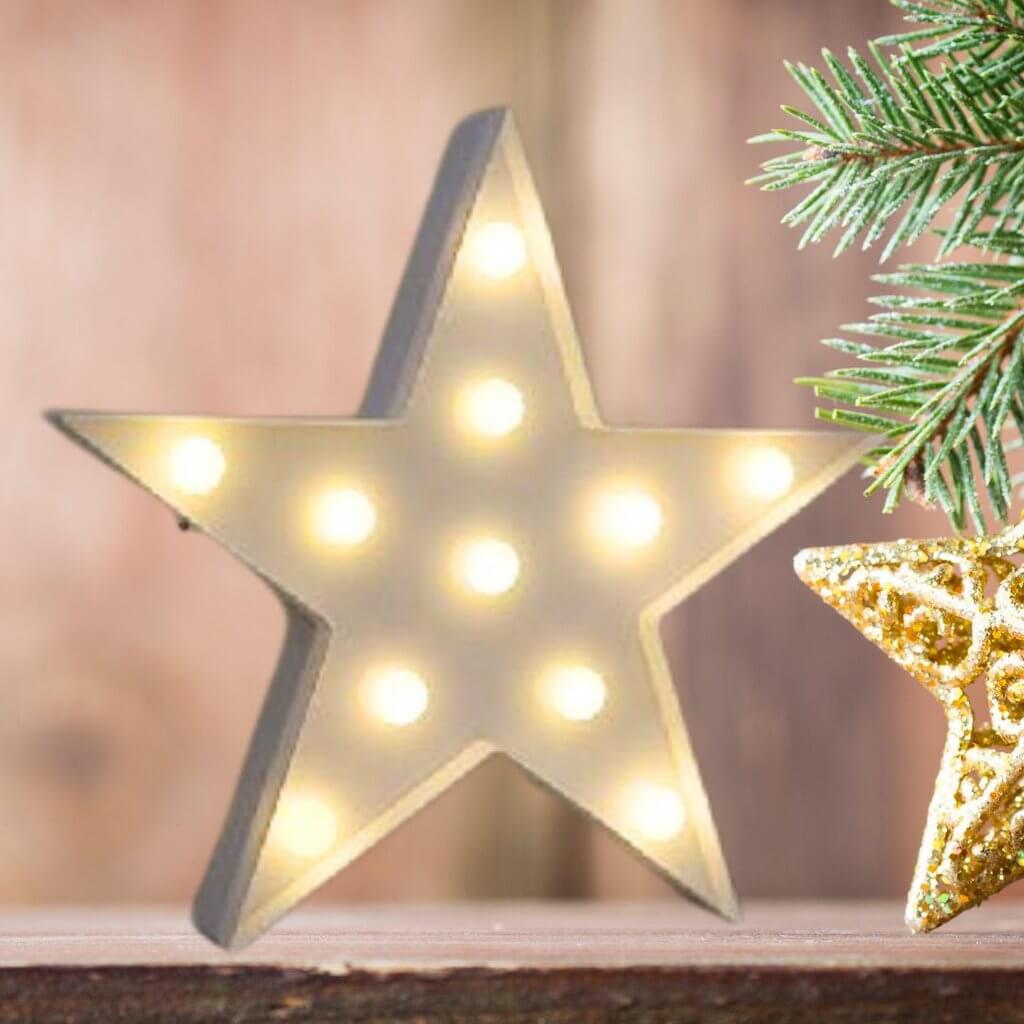 LED Light Up Star Shaped Sign - Warm White, Battery Operated