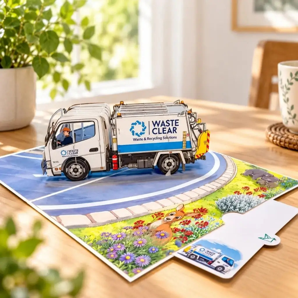 Thank-you pop-up card for an Australian waste collection worker