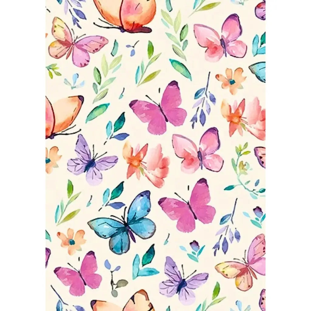Watercolour butterfly floral wrapping paper cream background