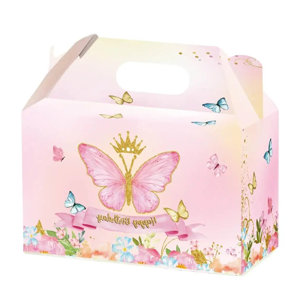 Watercolour Pink Floral Butterfly Gable Treat Boxes 10pk