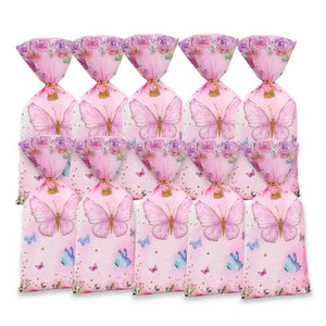 Watercolour Pink Floral Butterfly Loot Bags 10pk