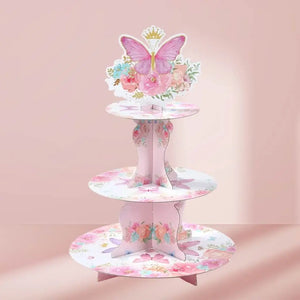 Watercolour Pink Floral Butterfly 3 Tier Cake Stand