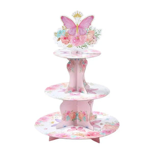 Watercolour Pink Floral Butterfly 3 Tier Cake Stand