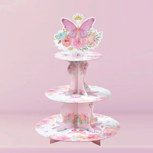 Watercolour Pink Floral Butterfly 3 Tier Cake Stand