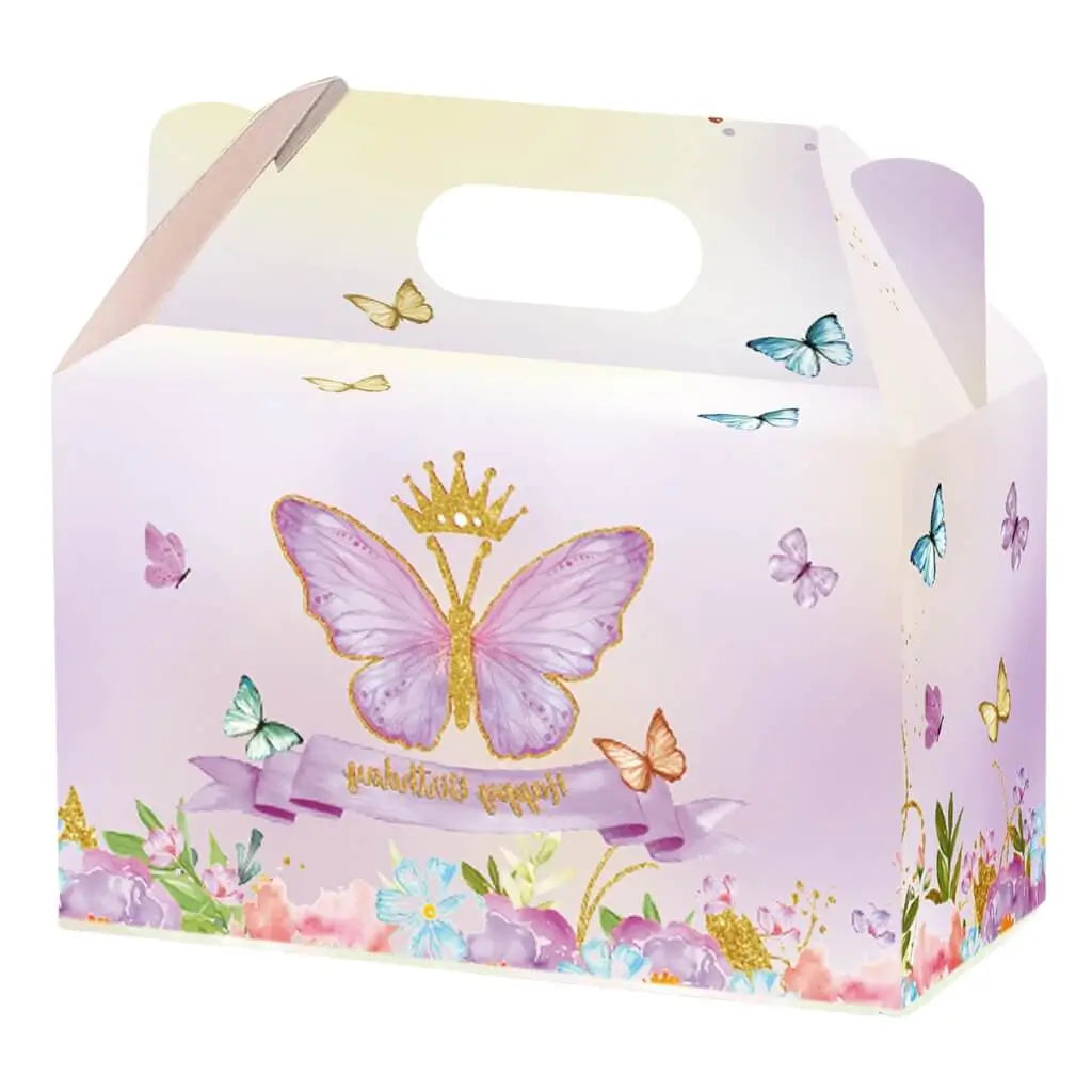 Watercolour Purple Floral Butterfly Gable Treat Boxes 10pk