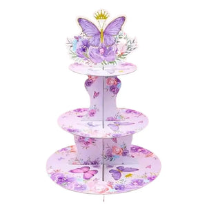 Watercolour Purple Floral Butterfly 3 Tier Cake Stand