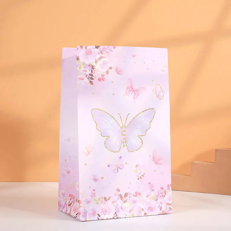 Purple Floral Butterfly Paper Party Favour Bags 10pk