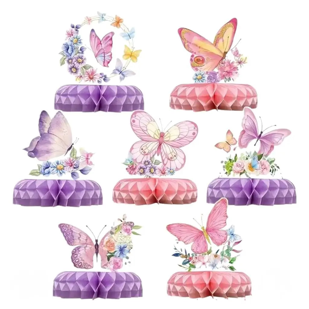 Watercolour Floral Butterfly Honeycomb Centrepieces 7pk