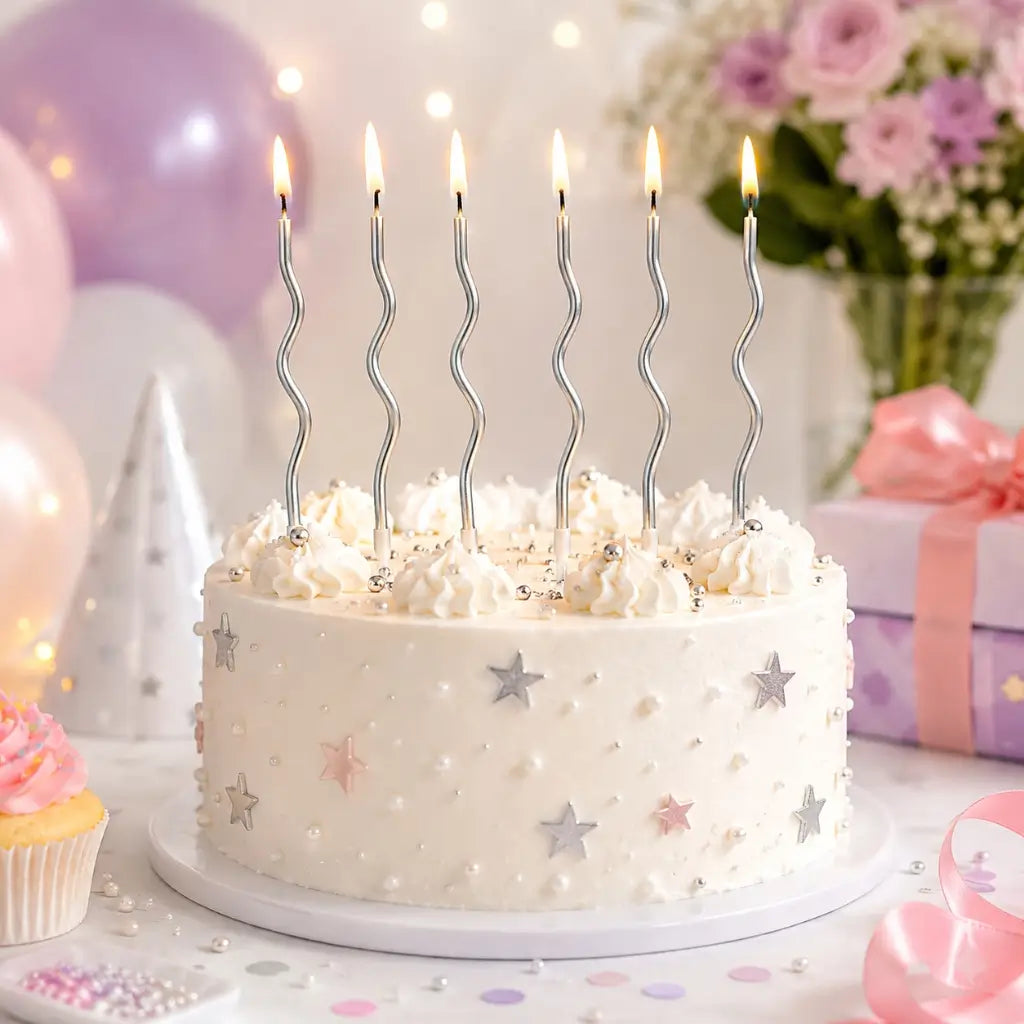 Metallic silver curved birthday candles