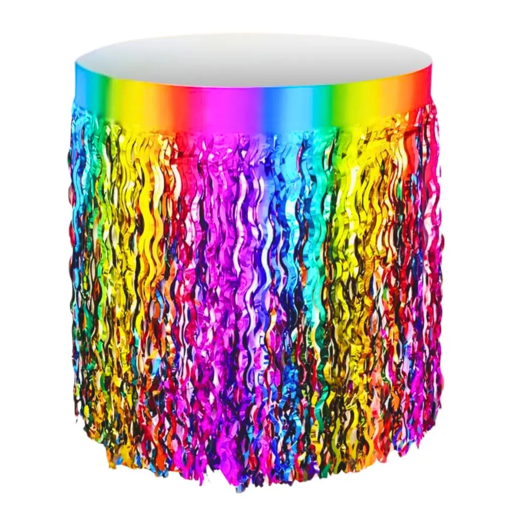 Wavy Gradient Rainbow Foil Fringe Tinsel Table Skirt