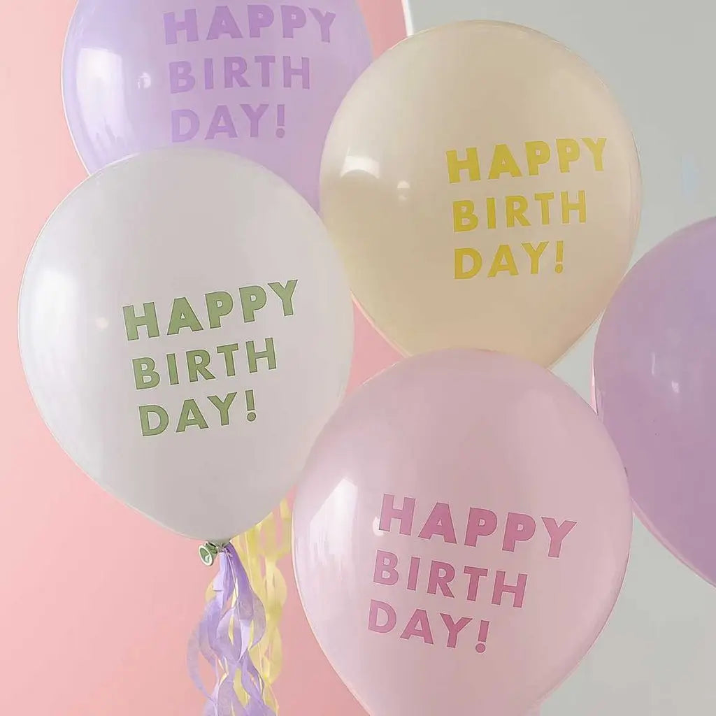 Pastel Happy Birthday Balloon Bundle with Tissue Paper Tails