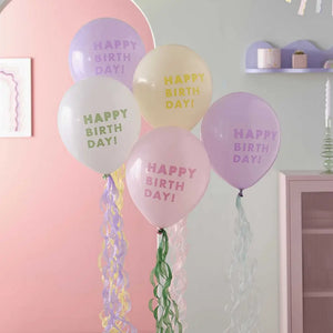 Pastel Happy Birthday Balloon Bundle with Tissue Paper Tails