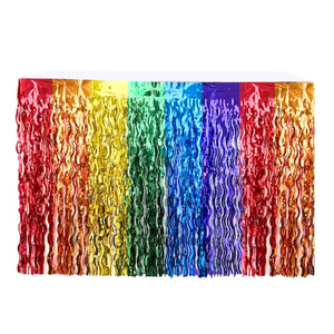 Wavy Rainbow Foil Fringe Party Table Skirt Table Decorations