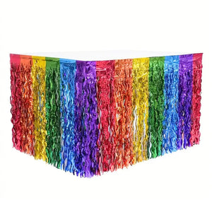 Wavy Rainbow Foil Fringe Party Table Skirt Table Decorations