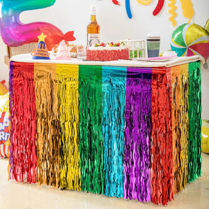 Wavy Rainbow Foil Fringe Party Table Skirt Table Decorations