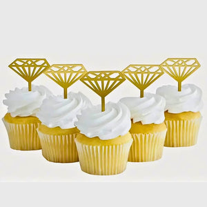Gold metallic diamond cupcake toppers on plastic picks