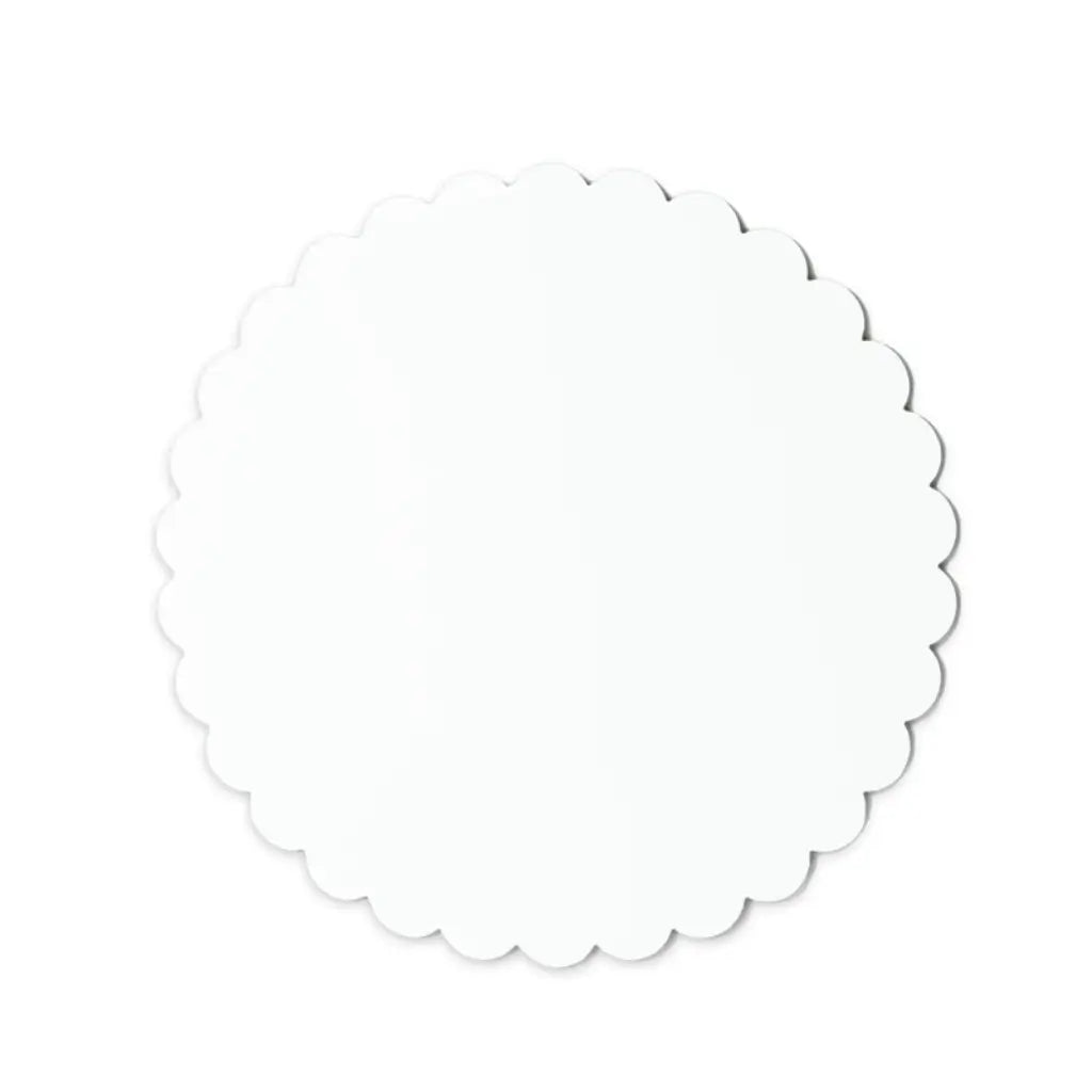 White scalloped cake base for wedding and engagement cakes