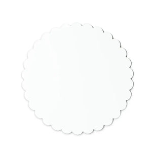 White scalloped cake base for wedding and engagement cakes