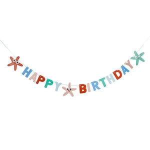 Under the sea Happy Birthday banner with smiling starfish