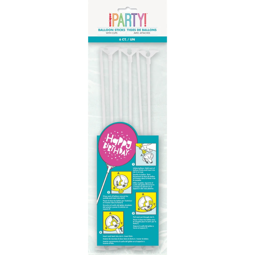 White Balloon Sticks and Cups 6pk balloons accessories party decor