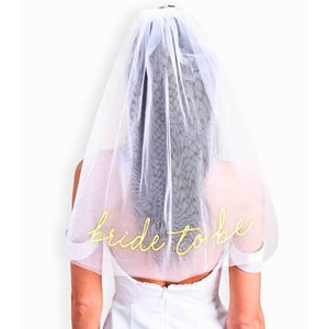 White bridal veil with gold Bride To Be lettering