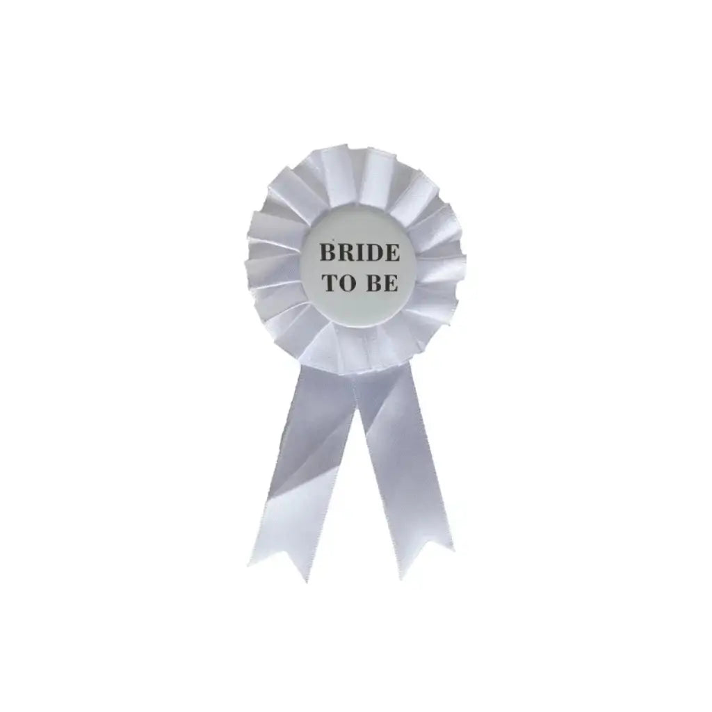 White Bride To Be ribbon badge for hens party celebrations