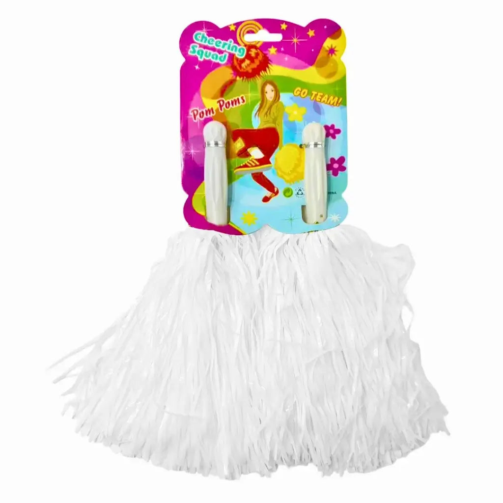 White metallic cheerleading pom poms fluffy team spirit accessory