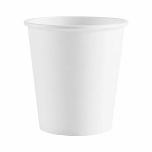 Pack of white compostable paper coffee cups