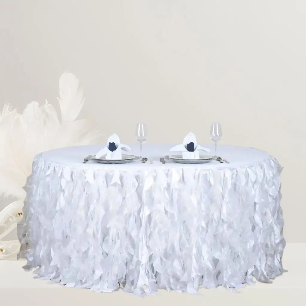 White Curly Willow Fabric Table Skirt