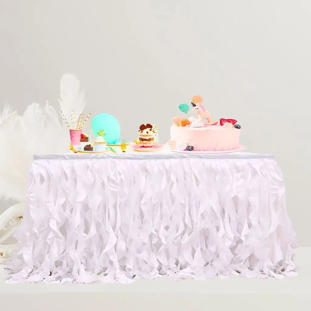 White Curly Willow Fabric Table Skirt
