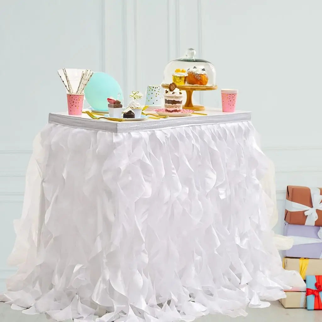 White Curly Willow Fabric Table Skirt