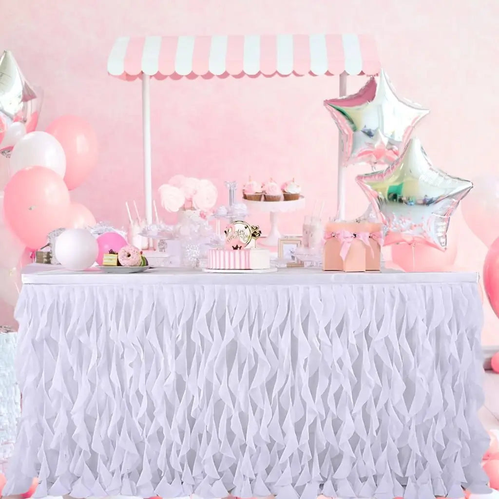 White Curly Willow Fabric Table Skirt