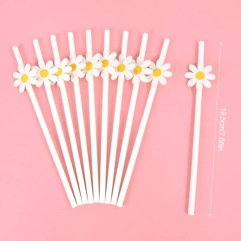 White Daisy Paper Straws 10pk