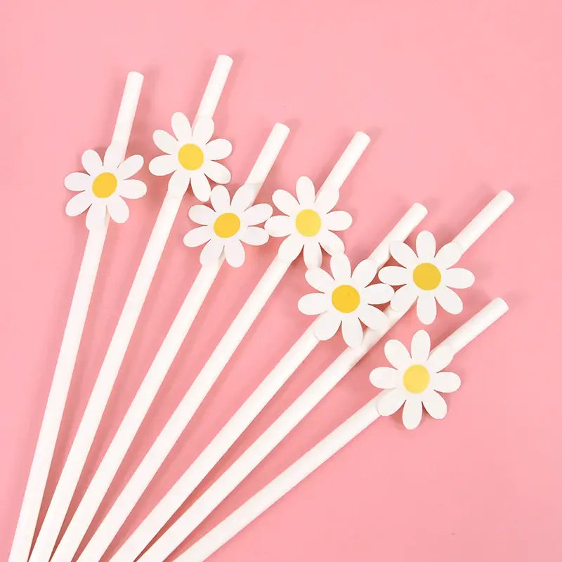 White Daisy Paper Straws 10pk