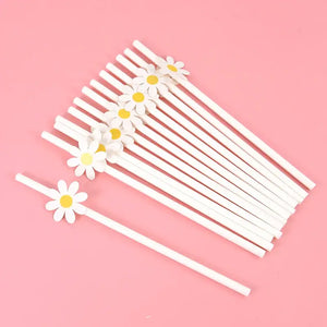 White Daisy Paper Straws 10pk
