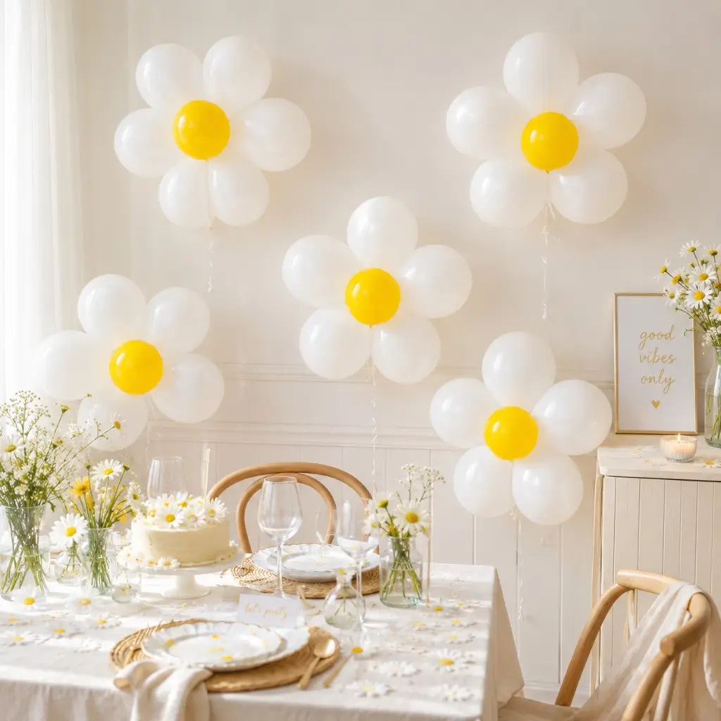 DIY White Daisy Latex Balloons 5pk