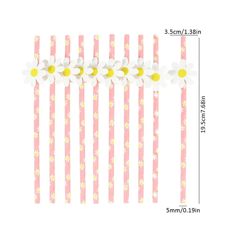 Pink Daisy Paper Straws 10pk